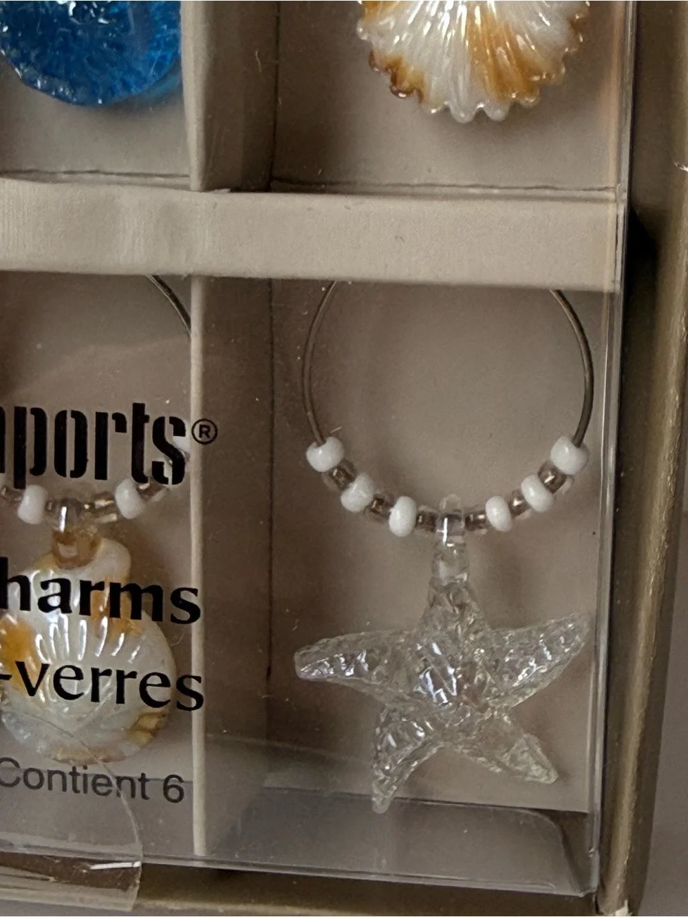 Wine charms Pier 1 imports Box, 6 ocean drink charms | shell charm, starfish